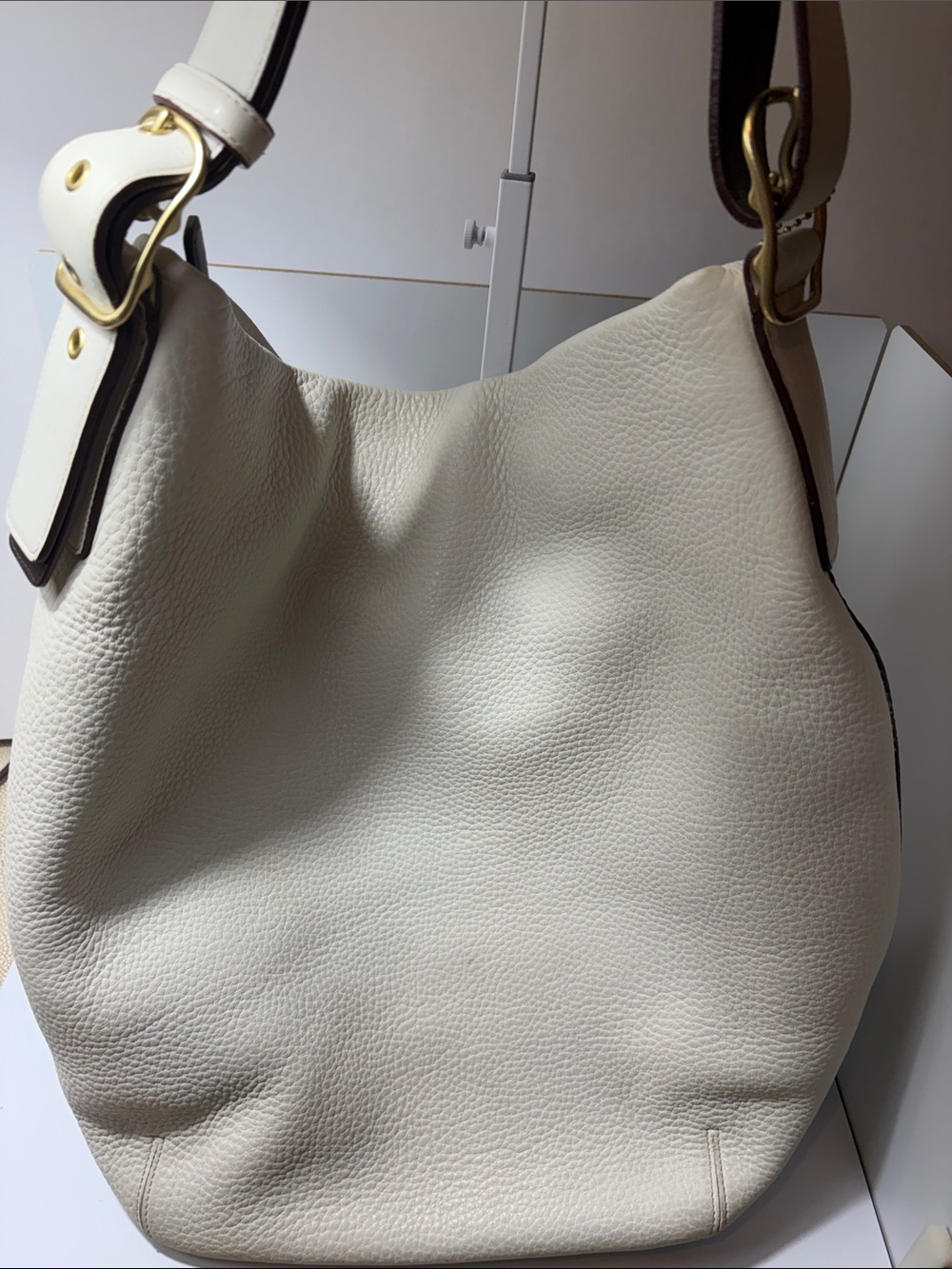 Vintage Coach Cream Pebbled Leather Hobo with Gold-Tone Hardware